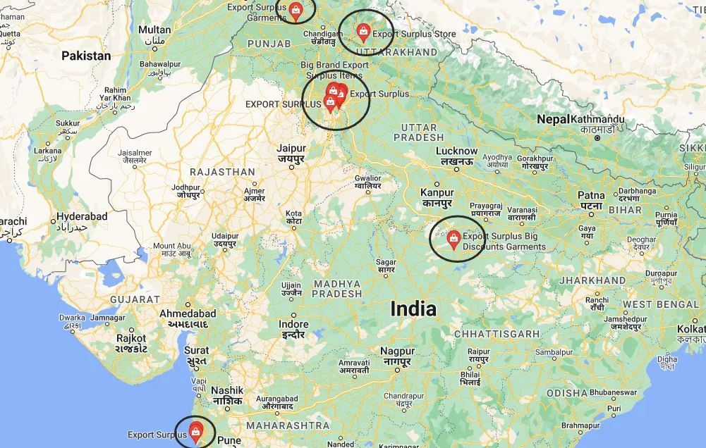 Popular Cities for Export Surplus Garments in India